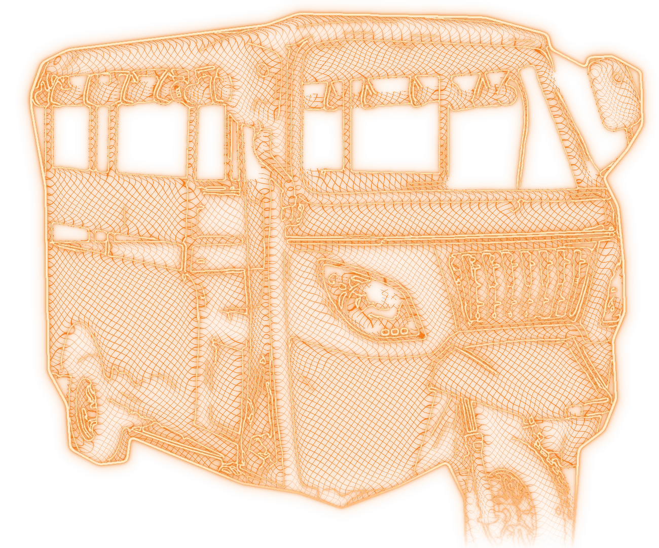 Wireframe of an electric three-wheeler with passenger seating